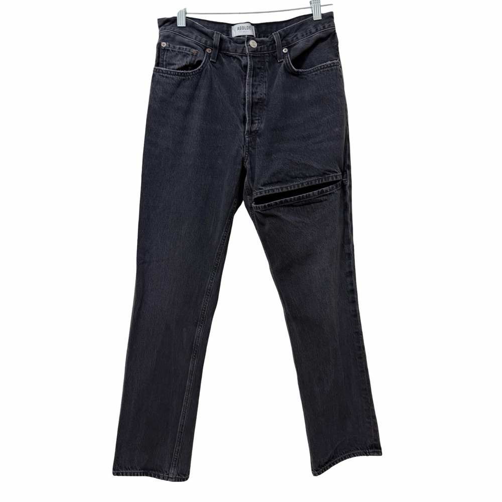 AGOLDE Woemns Lana Slice High Rise Straight Leg Jeans Size 28 Black Dark Wash